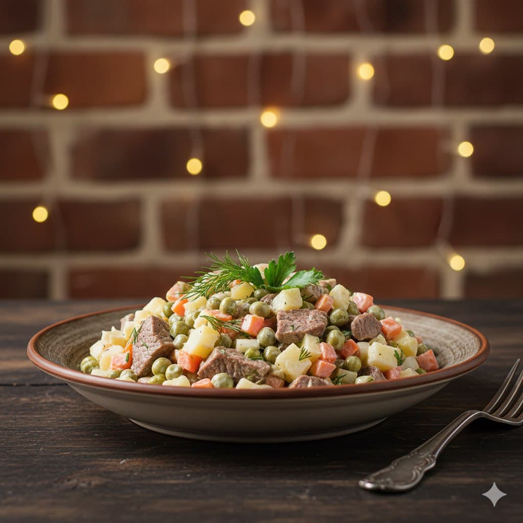 Оливье с говядиной